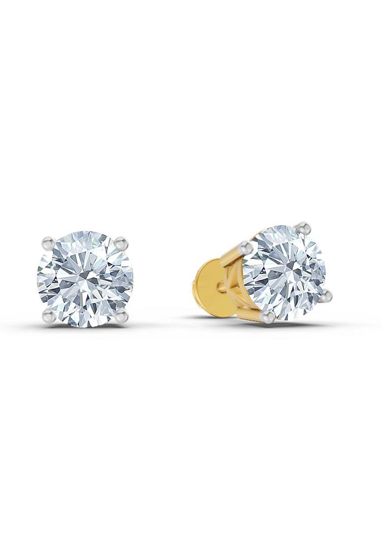 14Kt Yellow Gold Lab Grown Diamond 2.28 Carat Solitaire Stud Earrings For Women