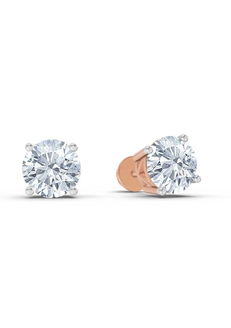 14Kt Rose Gold Lab Grown Diamond 2.28 Carat Solitaire Stud Earrings For Women