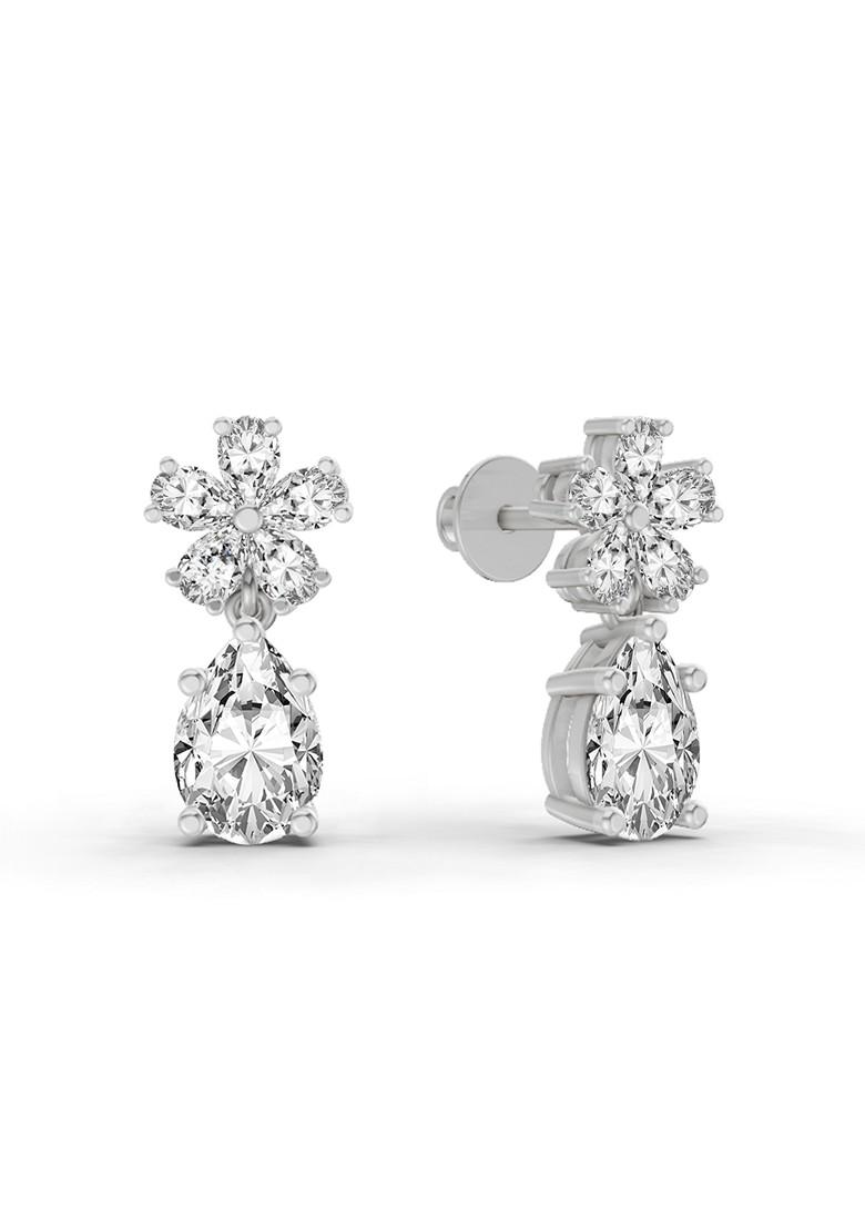 14Kt White Gold Lab Grown Diamond 2.8 Carat Floral Pear Drop Earrings For Women