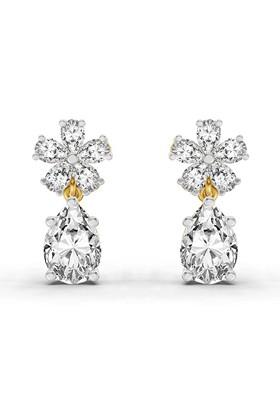 14Kt Yellow Gold Lab Grown Diamond 2.8 Carat Floral Pear Drop Earrings For Women