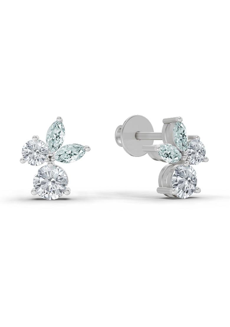 14Kt White Gold Lab Grown Diamond 1.08 Carat Floral Stud Earrings For Women