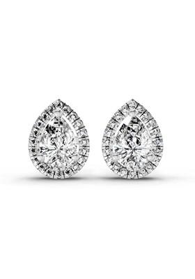14Kt White Gold Lab Grown Diamond 1.72 Carat Pear Halo Stud Earrings For Women