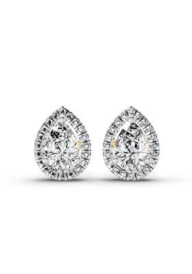 14Kt Yellow Gold Lab Grown Diamond 1.72 Carat Pear Halo Stud Earrings For Women