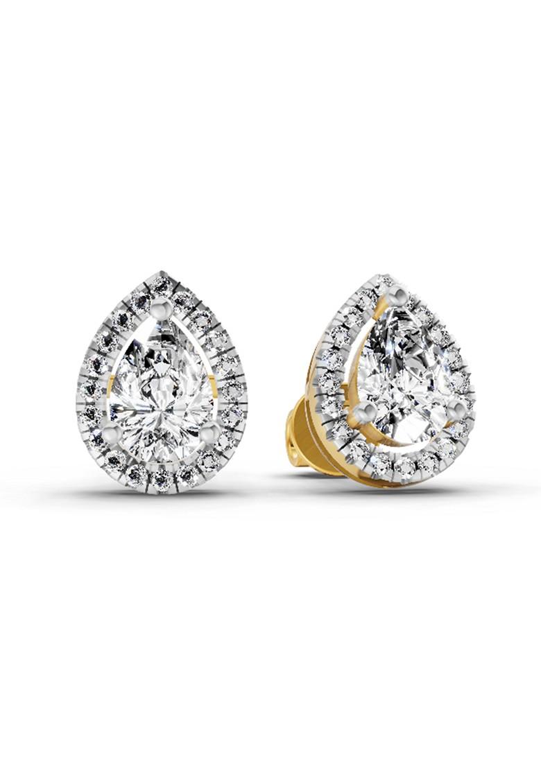 14Kt Yellow Gold Lab Grown Diamond 1.72 Carat Pear Halo Stud Earrings For Women