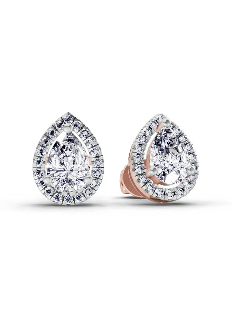 14Kt Rose Gold Lab Grown Diamond 1.72 Carat Pear Halo Stud Earrings For Women
