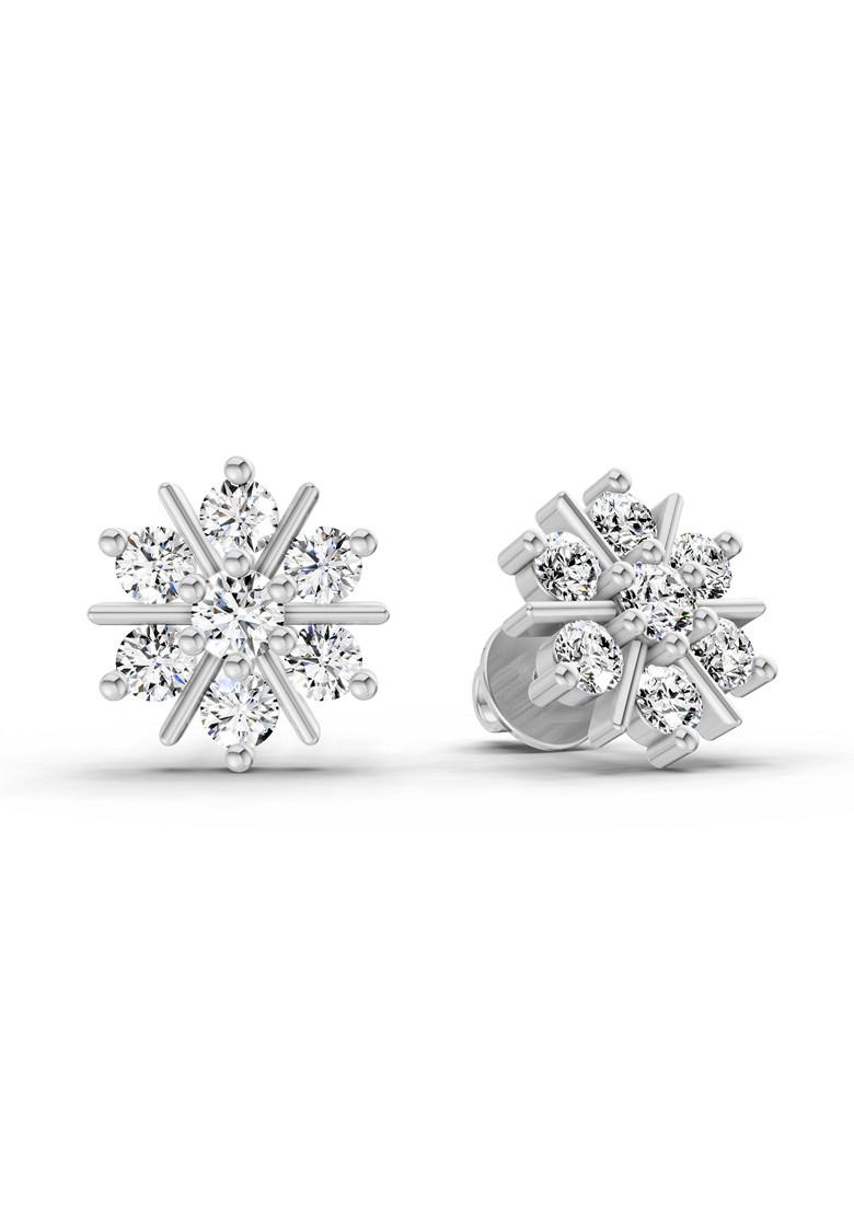 14Kt White Gold Lab Grown Diamond 1.02 Ct Round Shape Earrings For Women