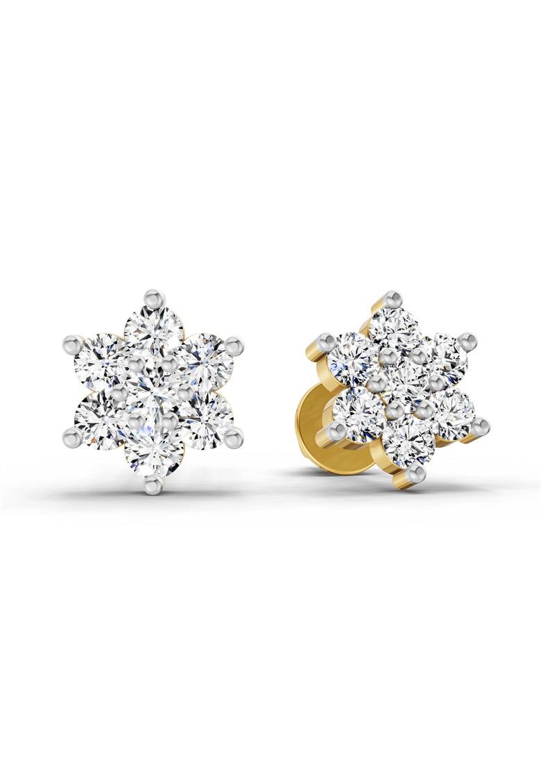 14Kt Yellow Gold Lab Grown Diamond 0.97 Ct Round Shape Earrings For Women