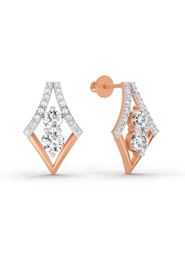 14Kt Rose Gold Lab Grown Diamond 0.79 Ct Round Shape Earrings For Women