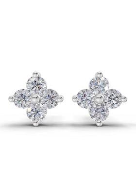 14Kt White Gold Lab Grown Diamond 0.55 Ct Floral Round Shape Earrings For Women