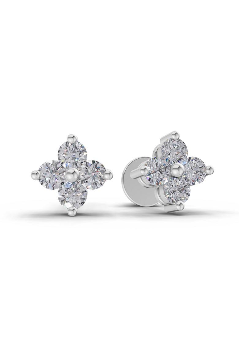 14Kt White Gold Lab Grown Diamond 0.55 Ct Floral Round Shape Earrings For Women