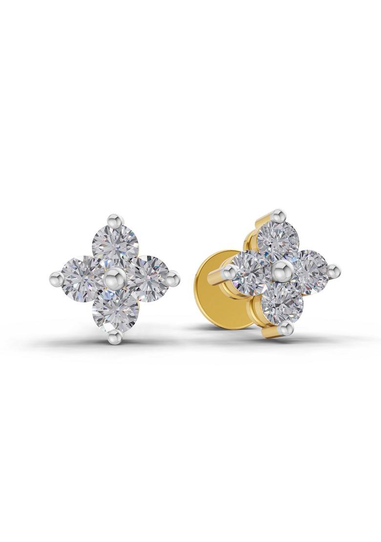 14Kt Yellow Gold Lab Grown Diamond 0.55 Ct Floral Round Shape Earrings For Women