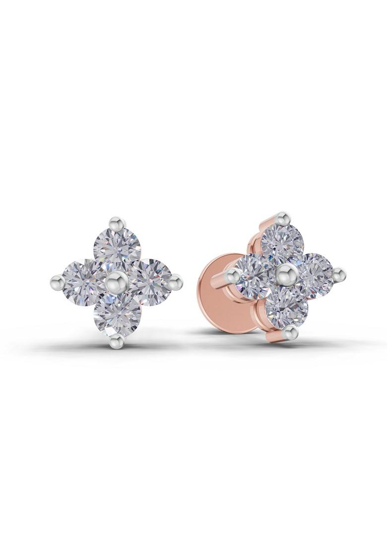 14Kt Rose Gold Lab Grown Diamond 0.55 Ct Floral Round Shape Earrings For Women