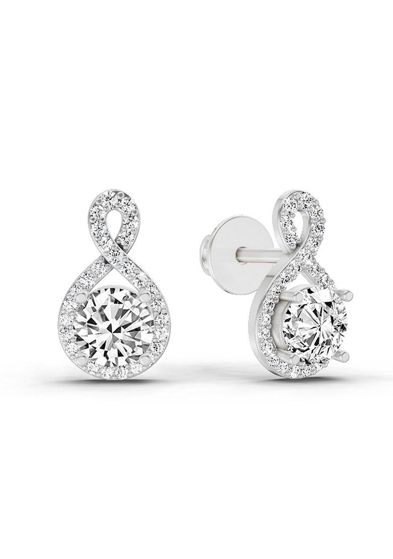14Kt White Gold Lab Grown Diamond 1.08 Ct Teardrop Infinity Stud Earrings Round Shape For Women