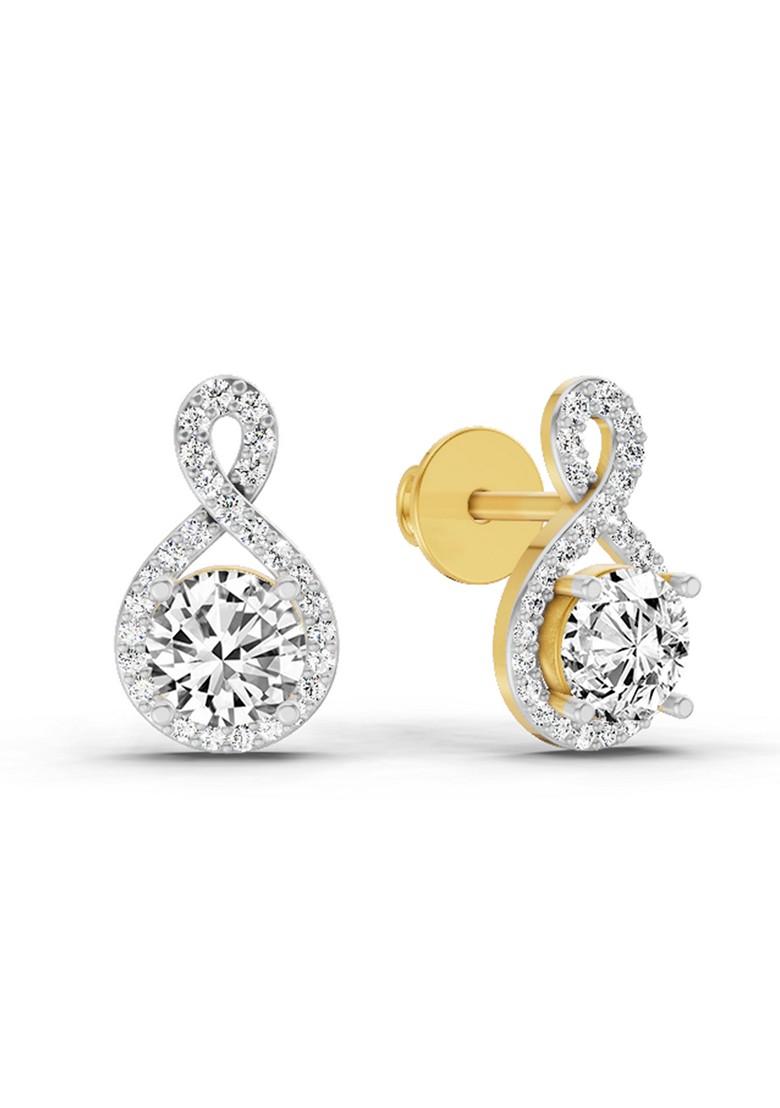 14Kt Yellow Gold Lab Grown Diamond 1.08 Ct Teardrop Infinity Stud Earrings Round Shape For Women