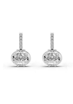 14Kt White Gold Lab Grown Diamond 1.14 Ct Drop Oval Shape Diamond Earrings For Women