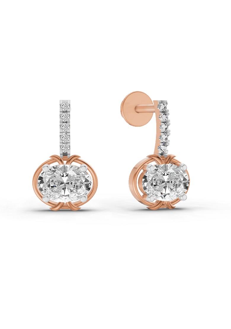 14Kt Rose Gold Lab Grown Diamond 1.14 Ct Drop Oval Shape Diamond Earrings For Women