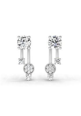 14Kt White Gold Lab Grown Diamond 0.61 Ct Round Shape Diamond Drop Earrings For Women
