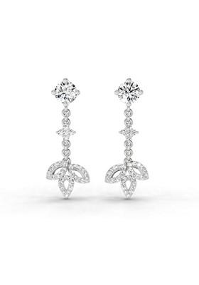 14Kt White Gold Lab Grown Diamond 1.05 Ct Round Shape Diamond Drop Earrings For Women