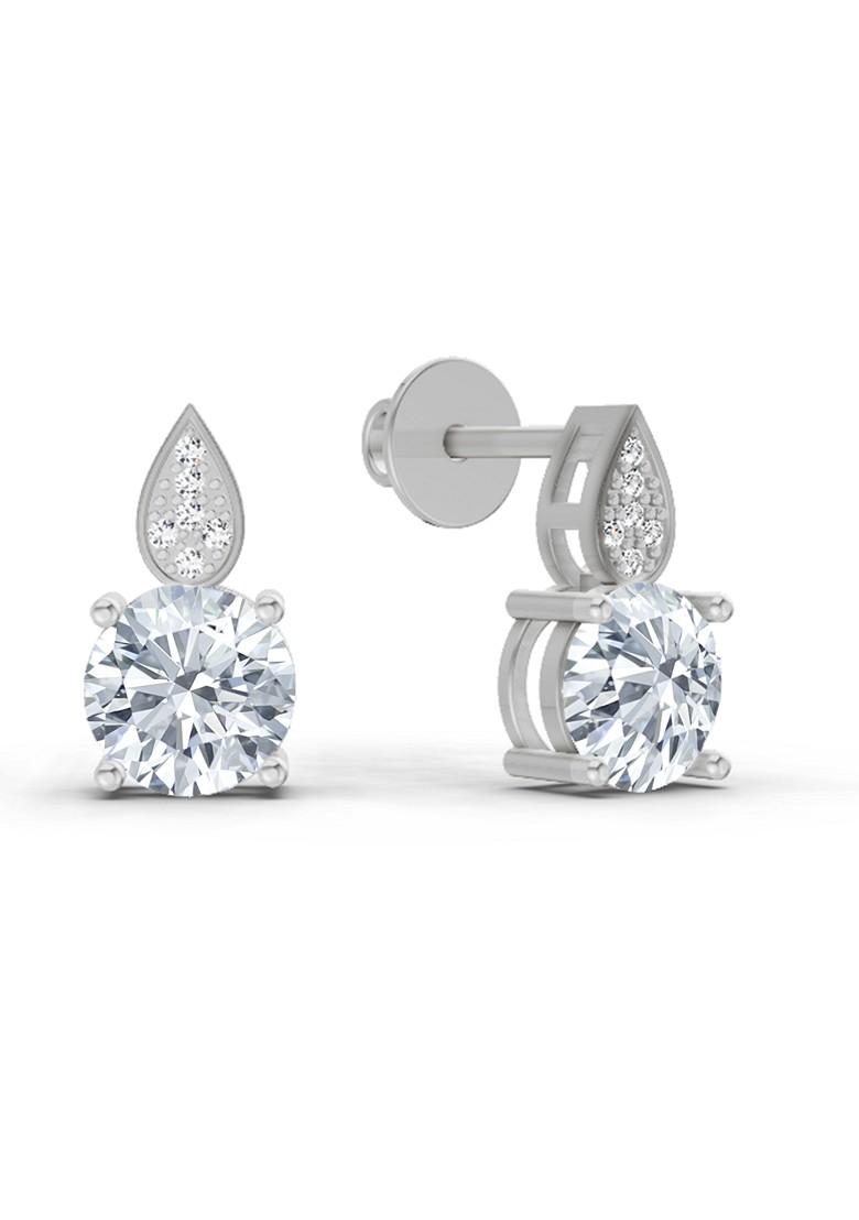 14Kt White Gold Lab Grown Diamond 3.27 Carat Round Dangle Earrings For Women