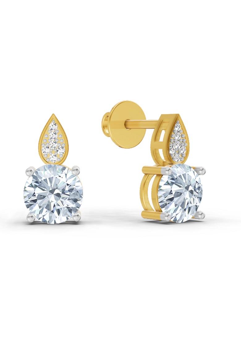 14Kt Yellow Gold Lab Grown Diamond 3.27 Carat Round Dangle Earrings For Women