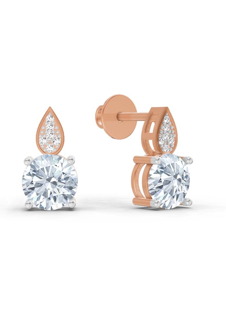 14Kt Rose Gold Lab Grown Diamond 3.27 Carat Round Dangle Earrings For Women