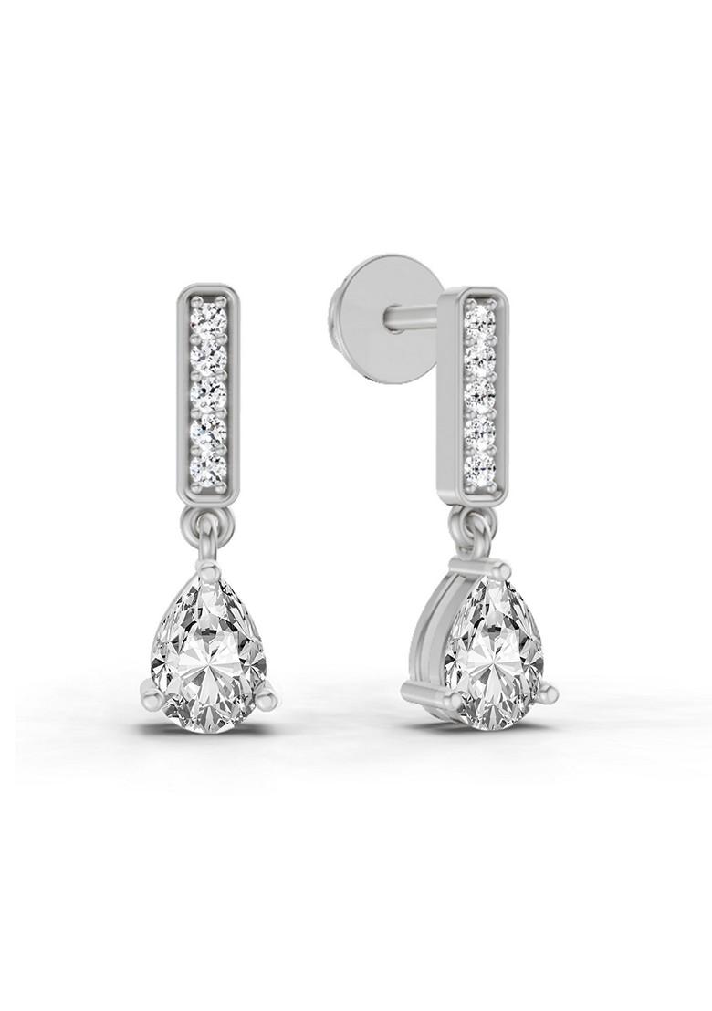 14Kt White Gold Lab Grown Diamond 1.3 Carat Pear Drop Earrings For Women