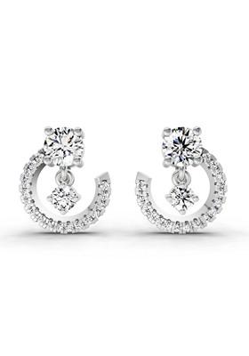 14Kt White Gold Lab Grown Diamond 0.78 Carat Round Crescent Drop Earrings For Women