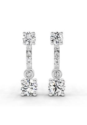 14Kt White Gold Lab Grown Diamond 0.74 Carat Round Linear Drop Earrings For Women