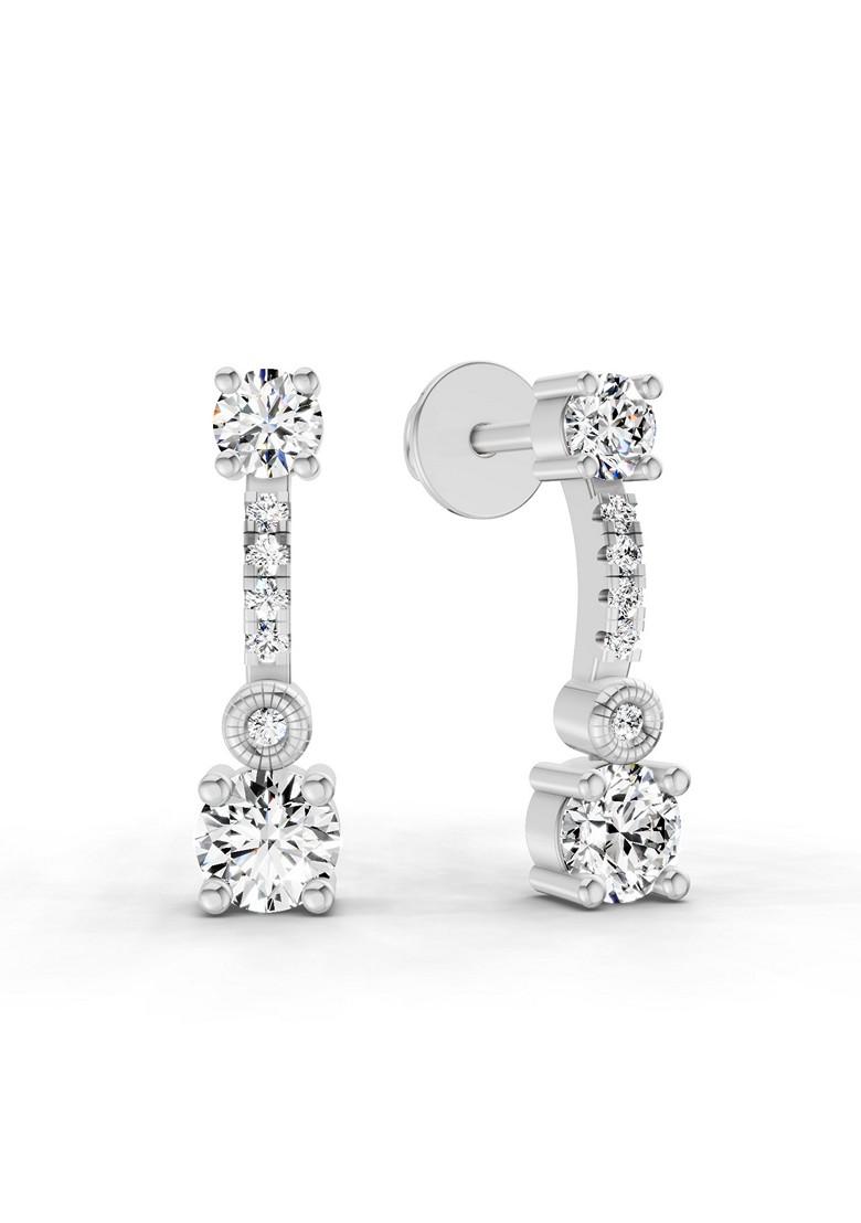 14Kt White Gold Lab Grown Diamond 0.74 Carat Round Linear Drop Earrings For Women