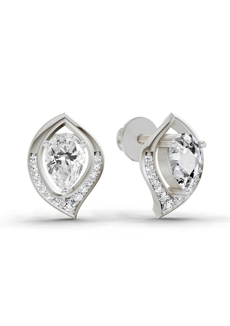 14Kt White Gold Lab Grown Diamond 0.81 Carat Pear Halo Stud Earrings For Women
