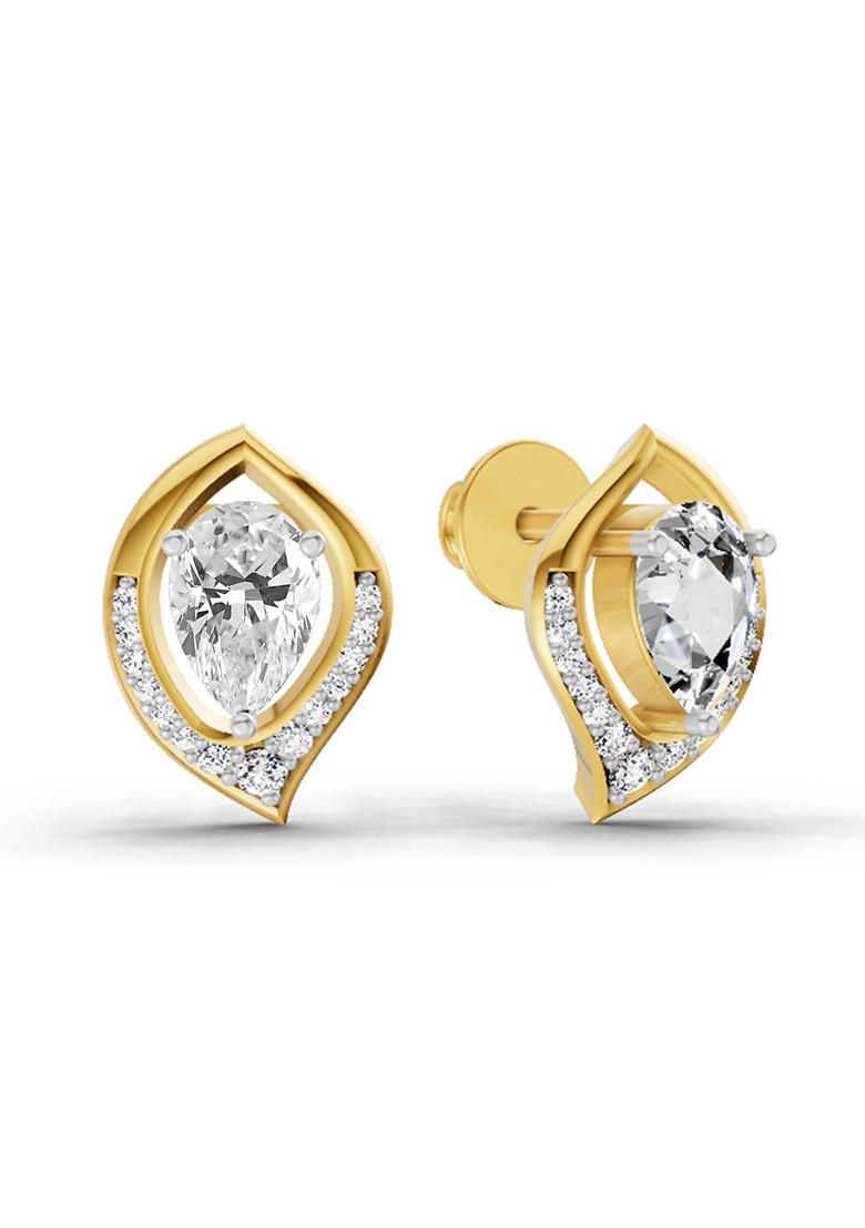 14Kt Yellow Gold Lab Grown Diamond 0.81 Carat Pear Halo Stud Earrings For Women
