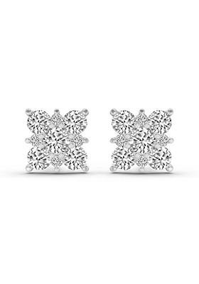 14Kt White Gold Lab Grown Diamond 1.07 Carat Round Cluster Square Shpae Earrings For Women