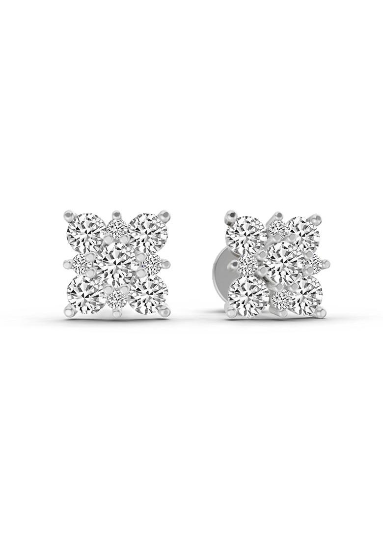 14Kt White Gold Lab Grown Diamond 1.07 Carat Round Cluster Square Shpae Earrings For Women