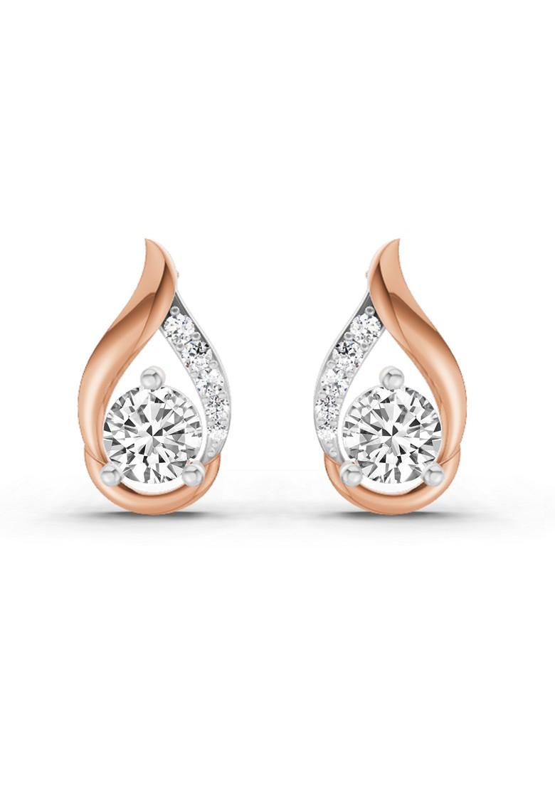 14Kt Rose Gold Lab Grown Diamond 0.74 Carat Round Teardrop Earrings For Women