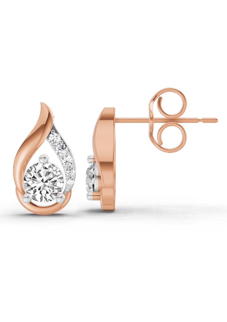 14Kt Rose Gold Lab Grown Diamond 0.74 Carat Round Teardrop Earrings For Women
