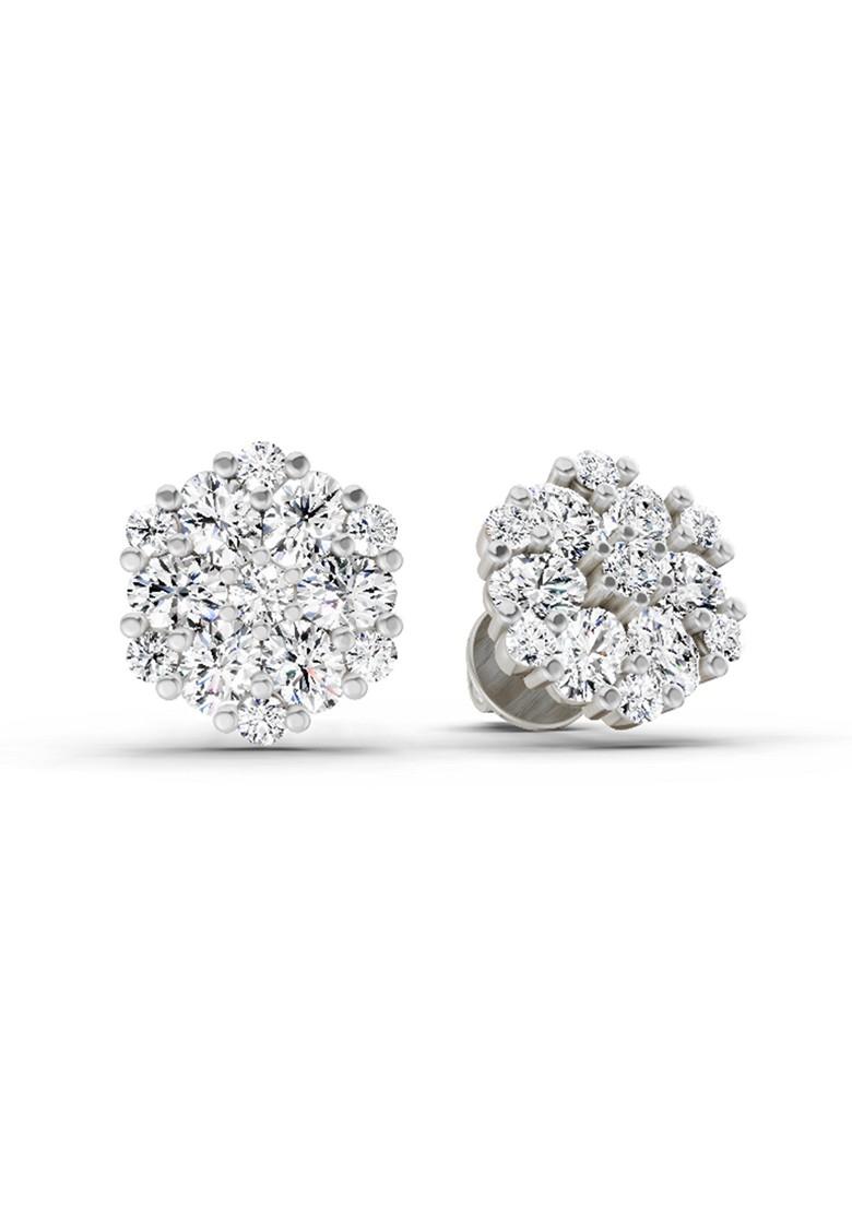 14Kt White Gold Lab Grown Diamond 2.14 Carat Round Cluster Stud Earrings For Women