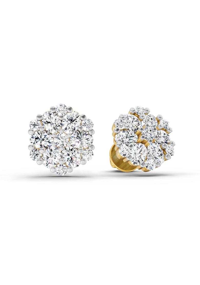 14Kt Yellow Gold Lab Grown Diamond 2.14 Carat Round Cluster Stud Earrings For Women