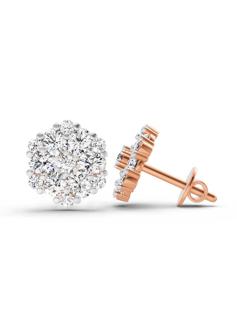 14Kt Rose Gold Lab Grown Diamond 2.14 Carat Round Cluster Stud Earrings For Women