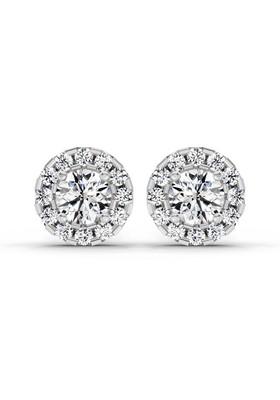 14Kt White Gold Lab Grown Diamond 1 Carat Round Halo Stud Earrings For Women