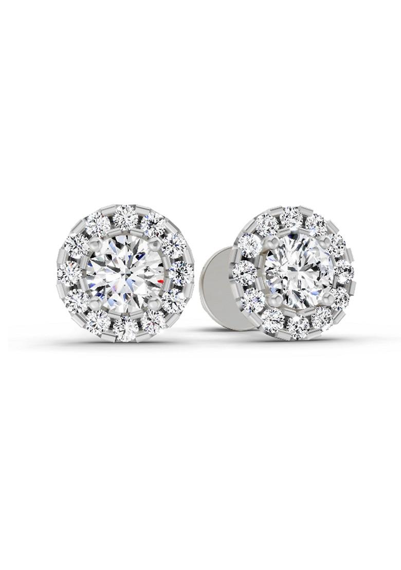 14Kt White Gold Lab Grown Diamond 1 Carat Round Halo Stud Earrings For Women