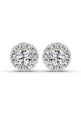 14Kt Yellow Gold Lab Grown Diamond 1 Carat Round Halo Stud Earrings For Women