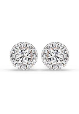 14Kt Rose Gold Lab Grown Diamond 1 Carat Round Halo Stud Earrings For Women