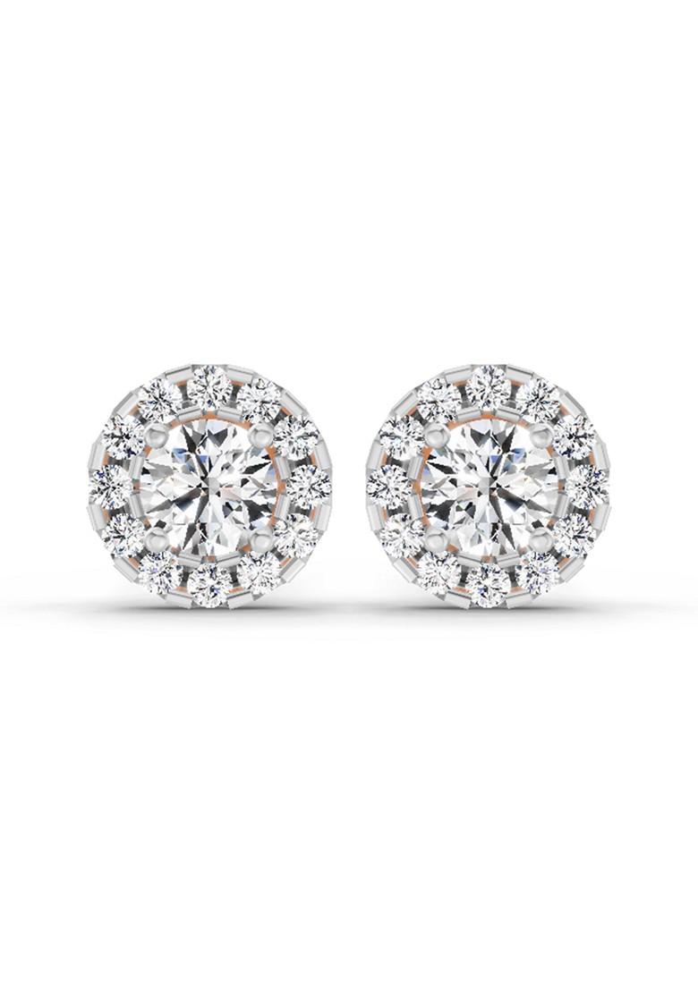 14Kt Rose Gold Lab Grown Diamond 1 Carat Round Halo Stud Earrings For Women