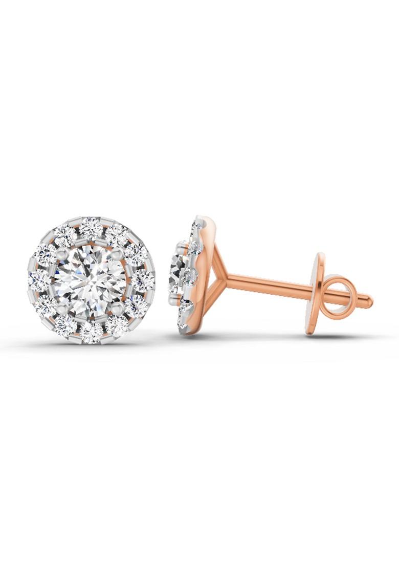 14Kt Rose Gold Lab Grown Diamond 1 Carat Round Halo Stud Earrings For Women