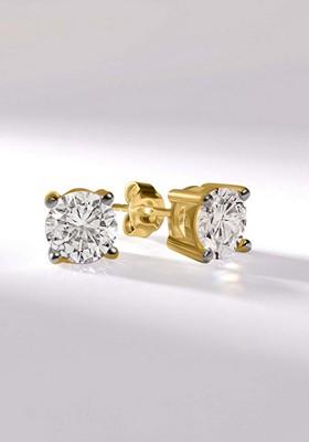 14Kt Yellow Gold Lab Grown Diamond 0.51 Carat4 Prong Round Shape Diamond Earrings For Women