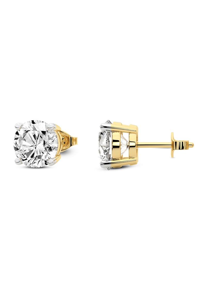 14Kt Yellow Gold Lab Grown Diamond 0.51 Carat4 Prong Round Shape Diamond Earrings For Women