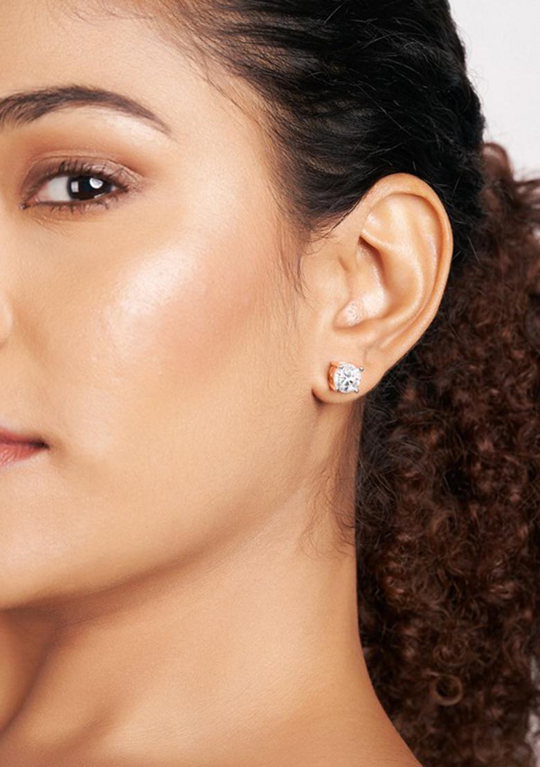 14Kt Rose Gold Lab Grown Diamond 0.51 Carat4 Prong Round Shape Diamond Earrings For Women