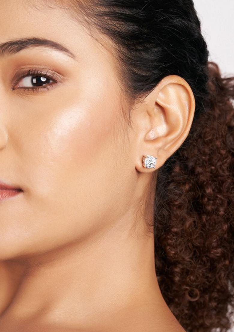 14Kt White Gold Lab Grown Diamond 2 Carat4 Prong Round Shape Diamond Earrings For Women