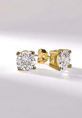 14Kt Yellow Gold Lab Grown Diamond 2 Carat4 Prong Round Shape Diamond Earrings For Women