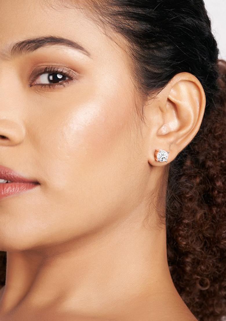 14Kt Rose Gold Lab Grown Diamond 2 Carat4 Prong Round Shape Diamond Earrings For Women